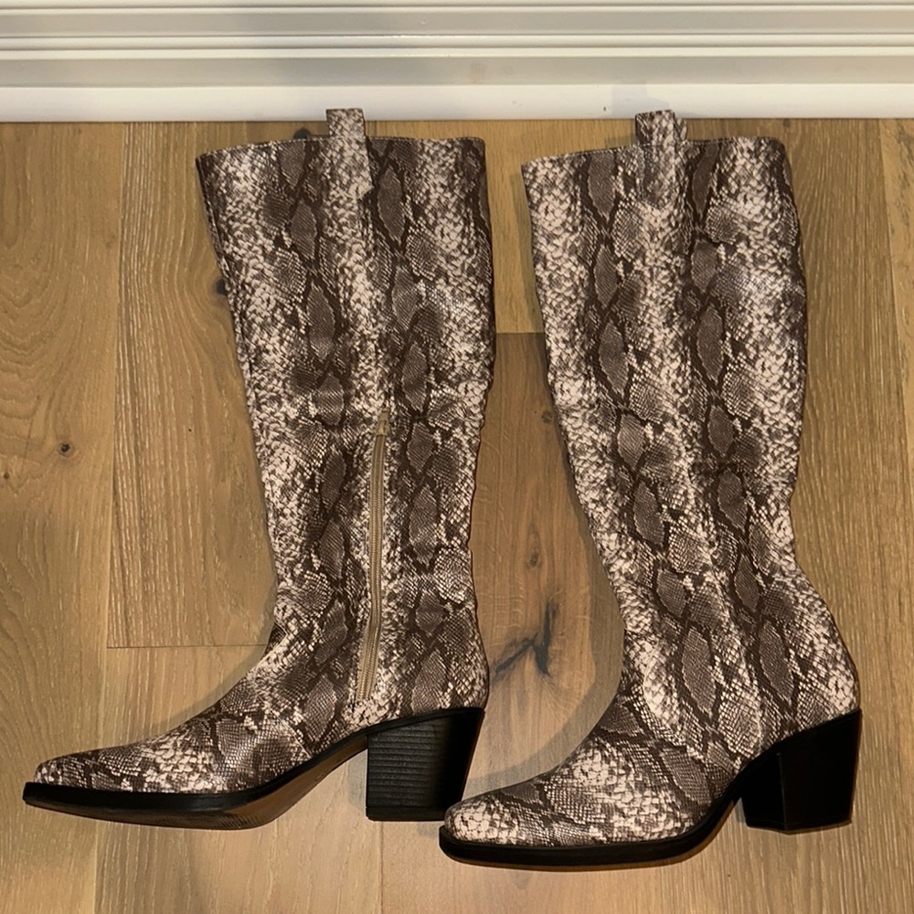 Snakeskin Knee-High Boots